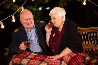 Büyükbabam ve büyükannem parkta çay içerler.