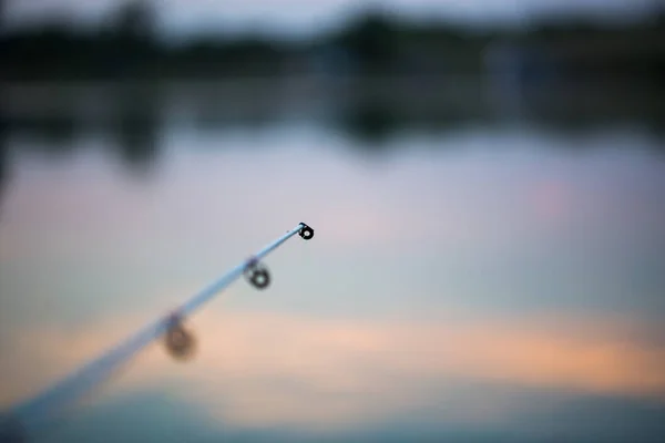 Pesca de agua dulce con cañas de pescar en la orilla del estanque, lago . —  Fotos de Stock