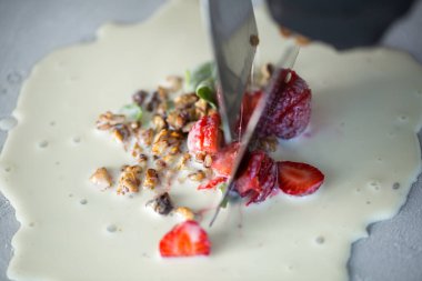 Dondurulmuş tavada kızartılmış dondurma. Sarılmış dondurma, el yapımı dondurma. Çelik soğutmalı kızarmış dondurma makinesi.