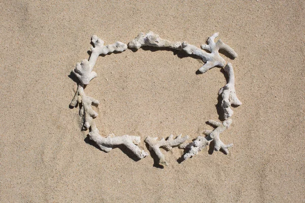 Frame of inscription of coral debris on the sand — Stock Photo, Image