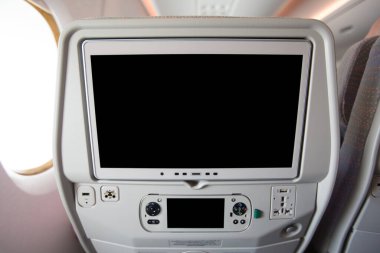 Uçak koltuğu geri, LCD ekran, uçuş sırasında eğlence.