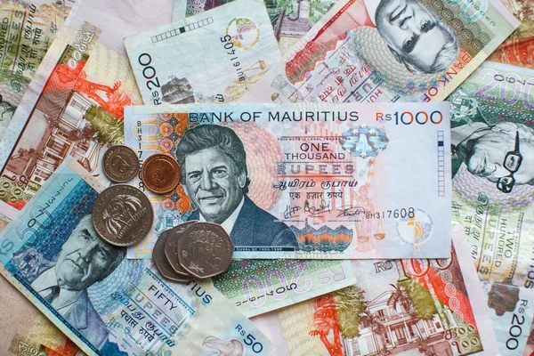 Mauritius parası. Mauritius Rupi notları ve paraları kapatın.