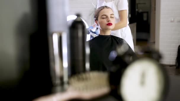 Folyamat a szépségszalonban haj festése. — Stock videók