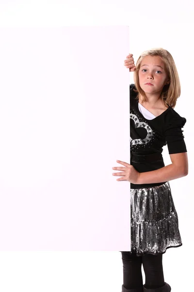 Preteen Girl Holding a Sign — Stock Photo, Image