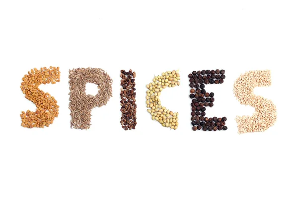 Spices word formed using spices — Stock Photo, Image
