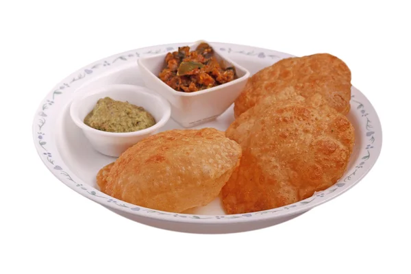 Poori con chutney e subzi isolati — Foto Stock