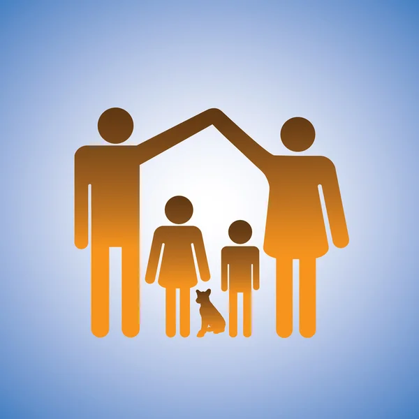 Concept illustration of parents,children & dog forming a home. T — Stock Vector