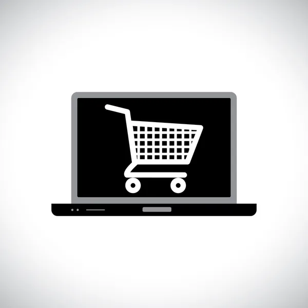 Illustrazione dell'acquisto o dello shopping online tramite computer. Il gr — Vettoriale Stock