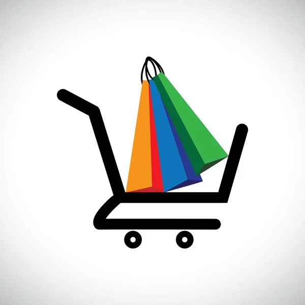 Ilustración conceptual - carrito de compras en línea y bolsas. El gráfico — Vector de stock