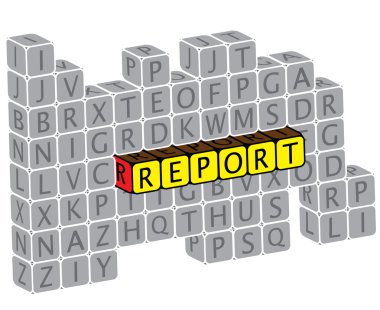 Illustration of word report using alphabet cubes. The graphic ca clipart