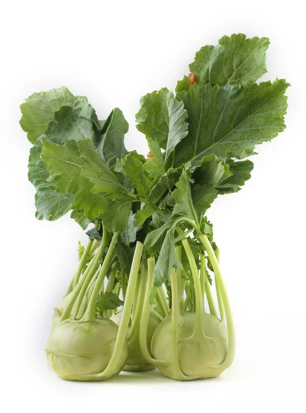 Frischer Bund Bio-Kohlrabi-Gemüse auf weißem Hintergrund — Stockfoto