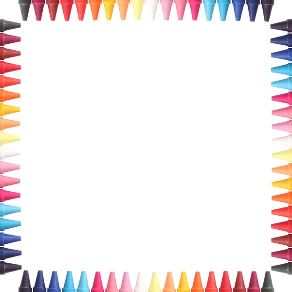 Multi color pastel(crayon) pencils border isolated on white with — Stock Photo, Image