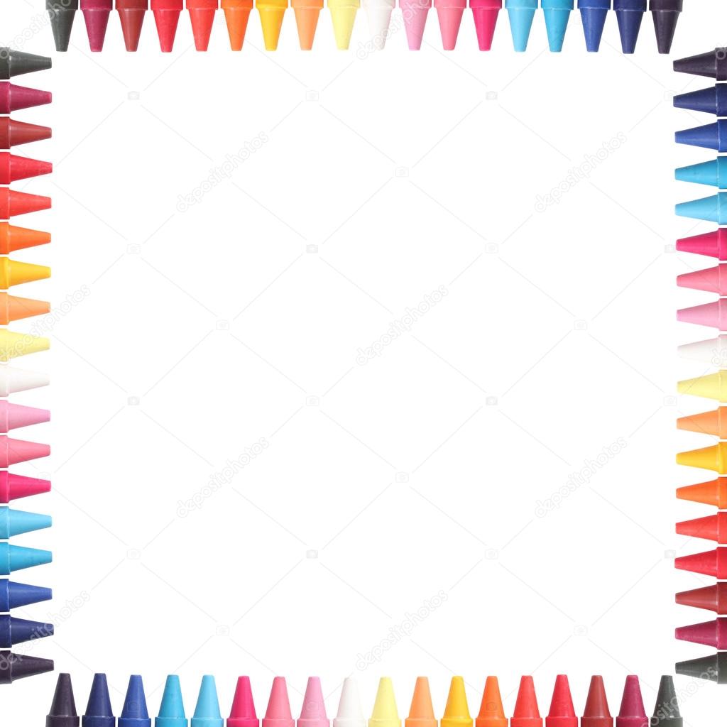 Multi color pastel(crayon) pencils border isolated on white with