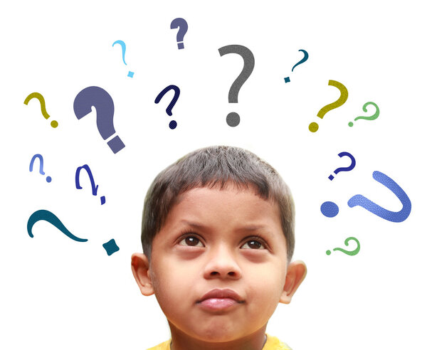 Young indian boy puzzled over many confusing questions without s