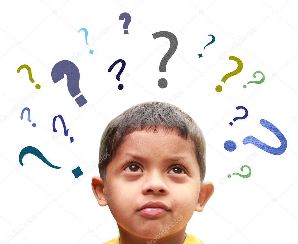 Young indian boy puzzled over many confusing questions without s