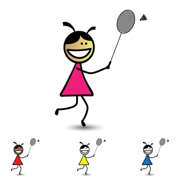 Illustratie van jonge meisjes spelen shuttle badminton spel & hav — Stockvector