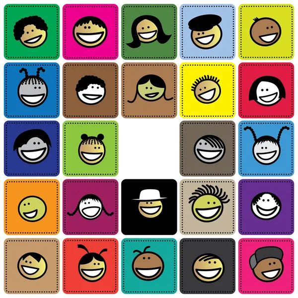 Gráfico colorido de caras lindas y felices de niños (niños ) — Vector de stock