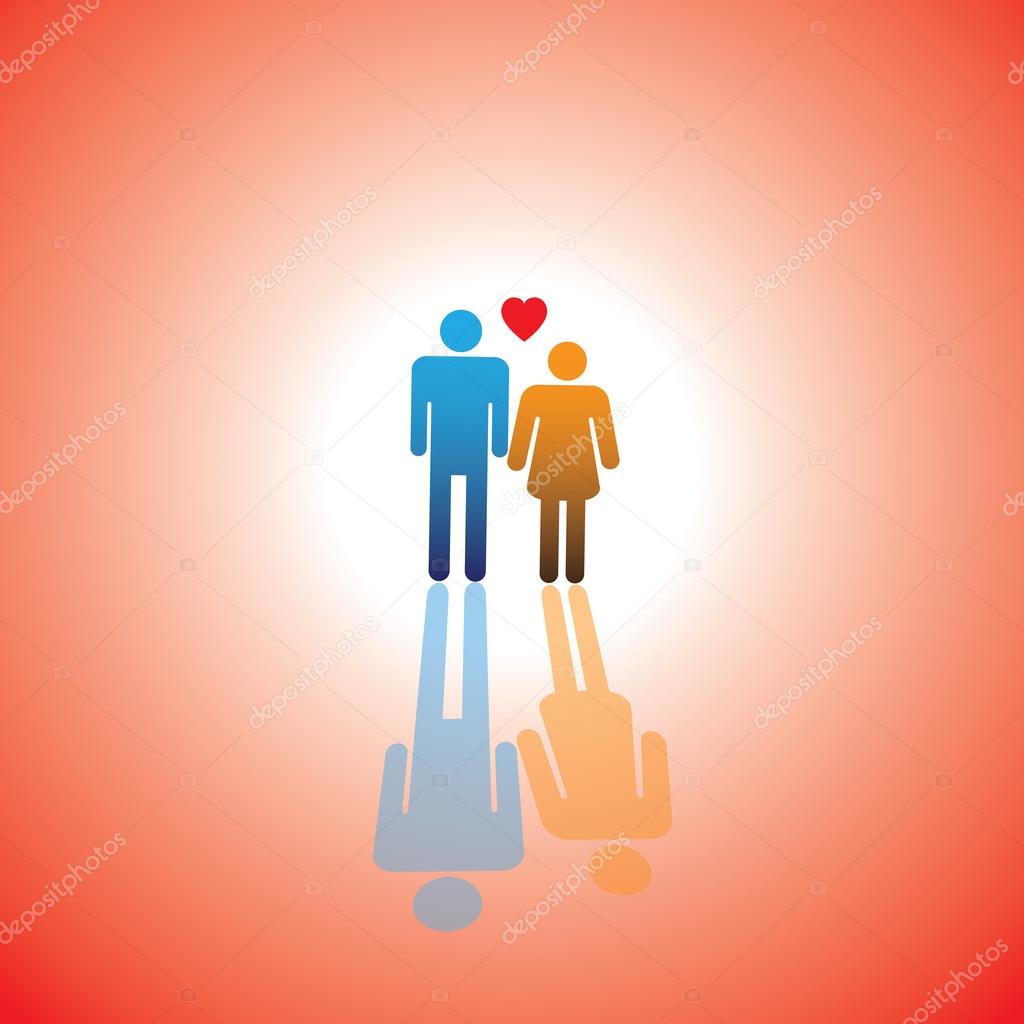 Young couple of lovers icon(symbol) with heart sign of boy & gir