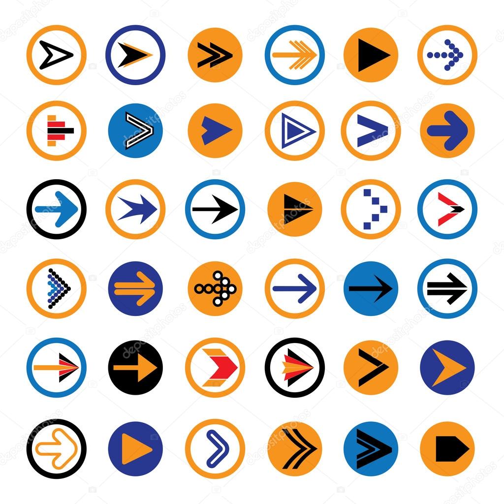 Flat abstract arrow in circles icons, symbols vector illustratio