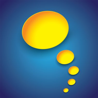 Yellow paper thought bubbles on blue background- vector illustra clipart