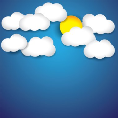 Vektör arka arka plan - beyaz kağıt bulutlar ve güneş