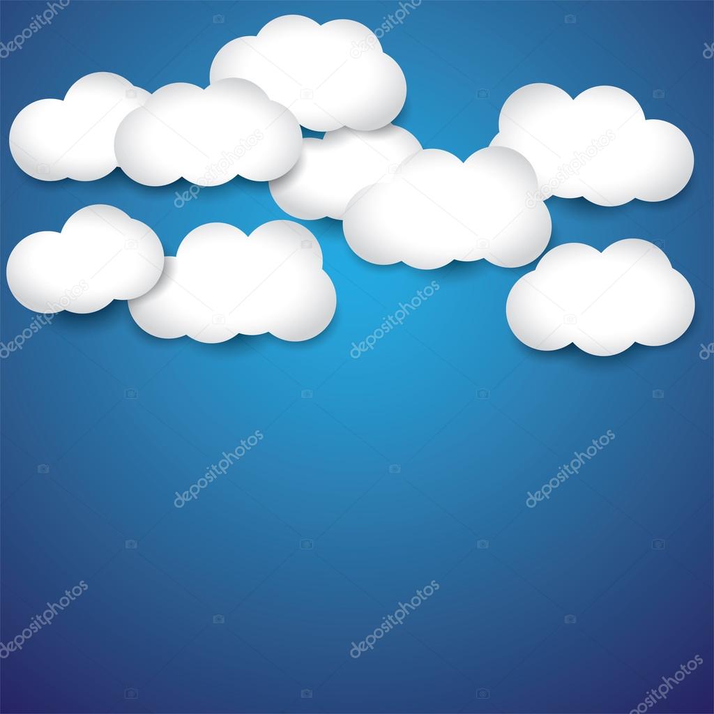 Vector abstract background- white paper clouds & blue sky