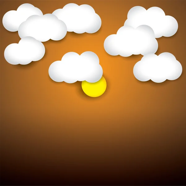 Vector background. White paper clouds and evening sky with sun — Wektor stockowy