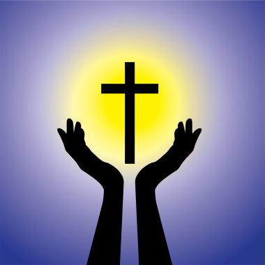 Person praying or worshiping to crucifix or Jesus- vector graphi clipart