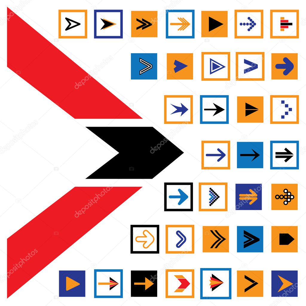 Abstract arrow icons & symbols in squares- vector illustration
