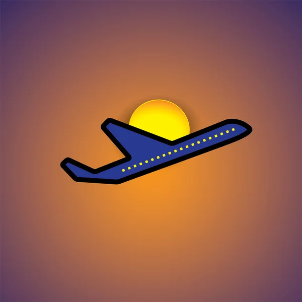 Vector graphic- airliner or plane icon flying in evening sky — Stock Vector