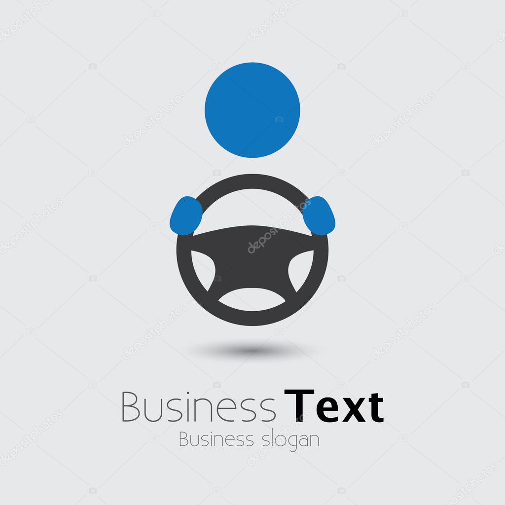 Car, vehicle or automobile driver icon or symbol- vector graphic. The illustration shows a cabbie icon with his hand holding the steering wheel and space for business text and business slogan