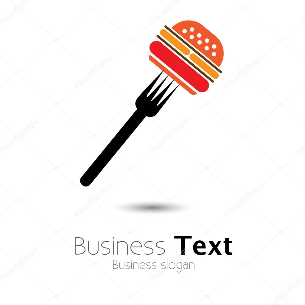 Fast food burger & fork icon for cafes, hotels- vector graphic. The illustration represents burger sign or symbol pierced on a fork for hotels, restaurants, inns, motels, food blogs, websites, etc