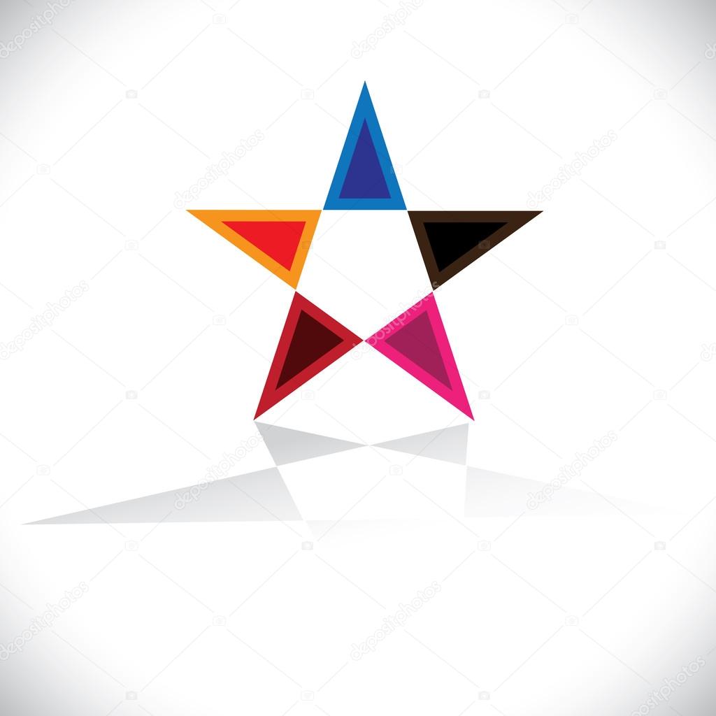 Colorful star icon or sign with reflection- vector graphic. The illustration of design element is created using bright, vivid & vibrant colors like red, blue, orange, pink, etc