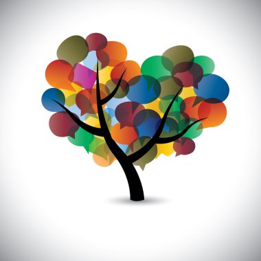 Renkli ağaç sohbet simgeler ve konuşma balonu sembolleri vektör grafiği