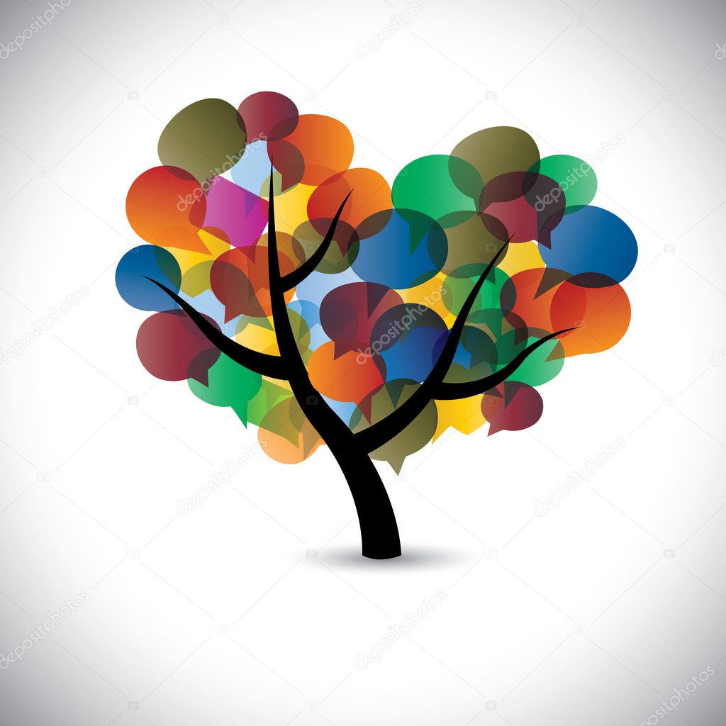 Colorful tree chat icons & speech bubble symbols- vector graphic