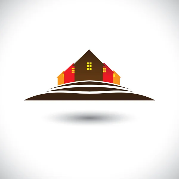 Дом (дом) & остатки на холме значок для рынка недвижимости — стоковый вектор
