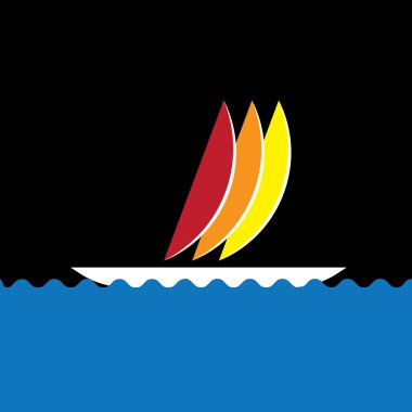 Colorful sail-boat or canoe icon moving in sea- vector graphic clipart