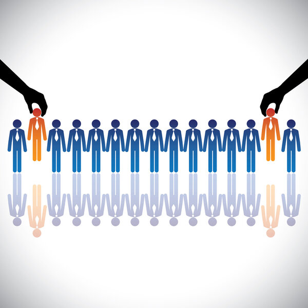 Концептуальный векторный график - найм (выбор) лучших кандидатов на работу
