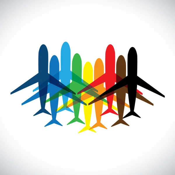 Ikony Samolotem kolorowe grafiki streszczenie wektor koncepcja (symbole — Wektor stockowy