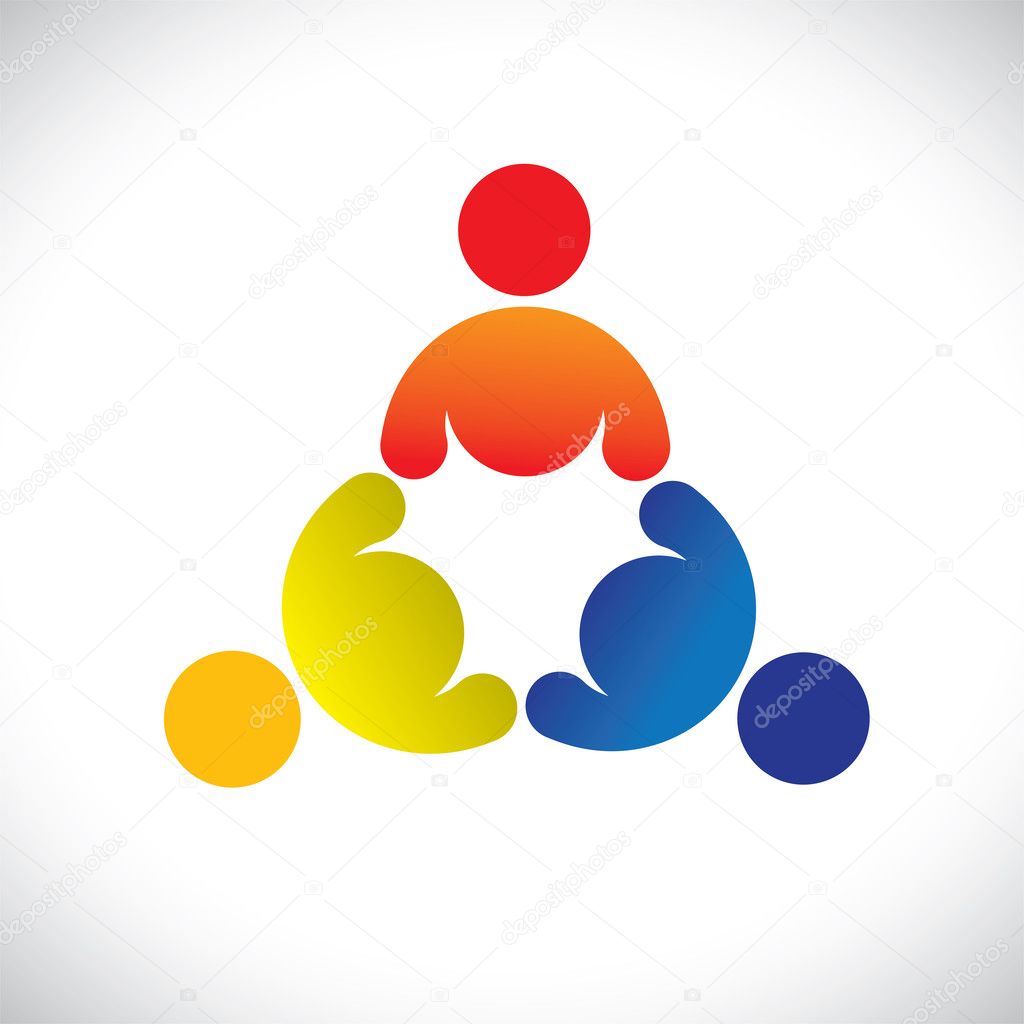 Concept vector graphic- colorful threesome children playing icon