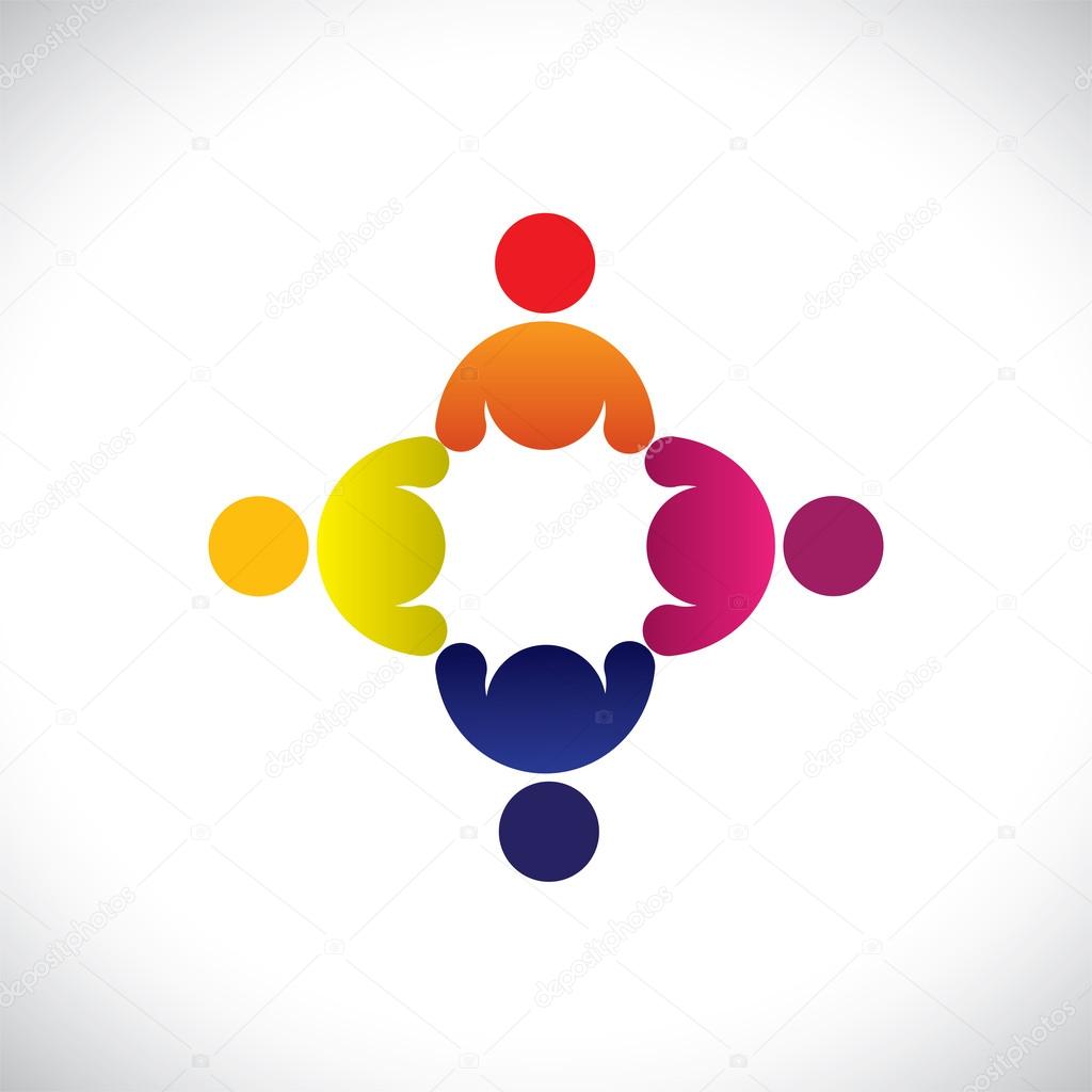 Concept vector graphic- abstract colorful workers meeting icons(