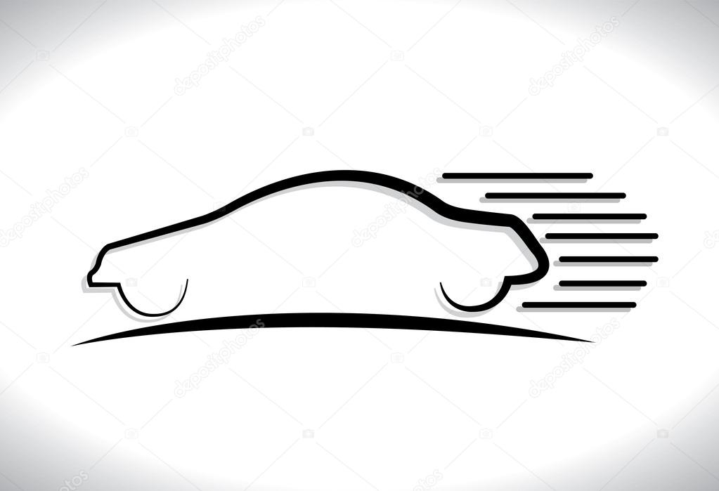 Concept vector graphic- speeding car automobile icon(symbol) wit