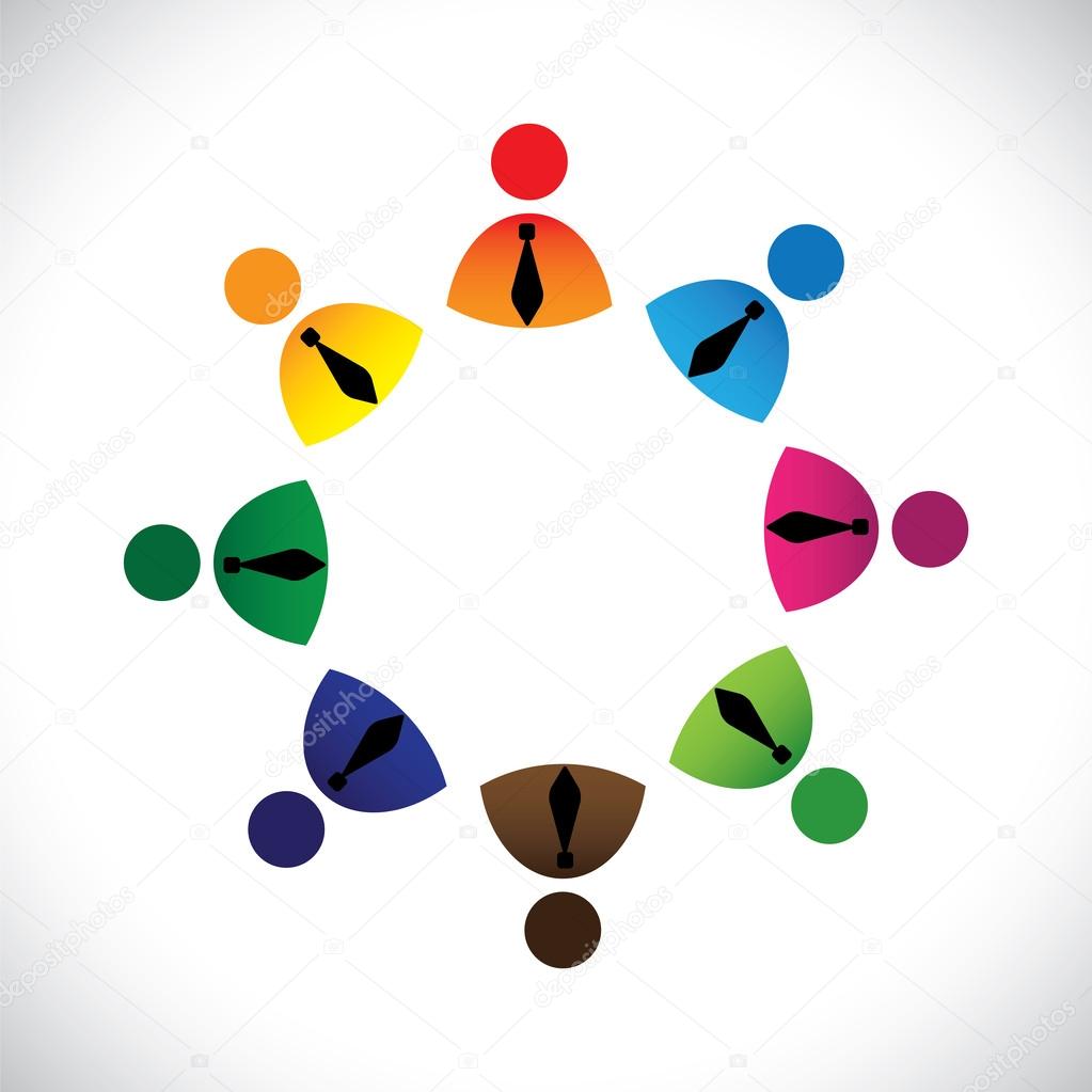 Concept vector graphic- colorful company executives ring icons(s