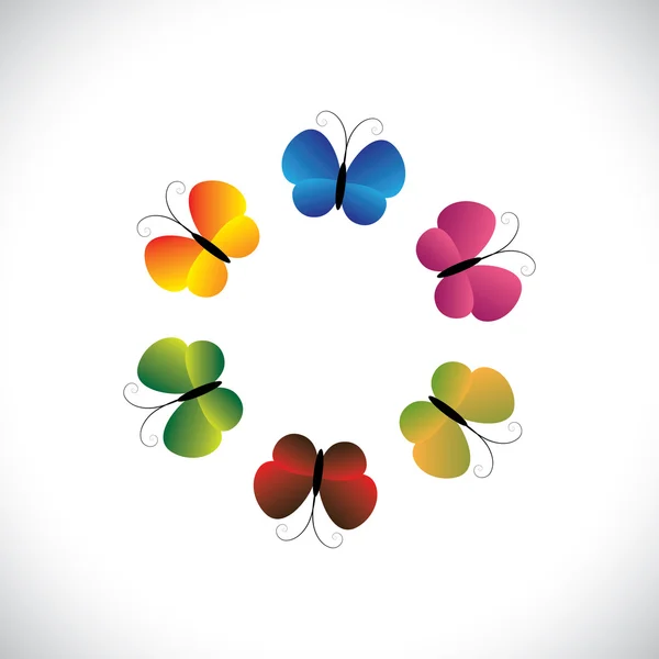 Concept vector afbeelding - prachtige kleurrijke vlinder pictogrammen als een — Stockvector