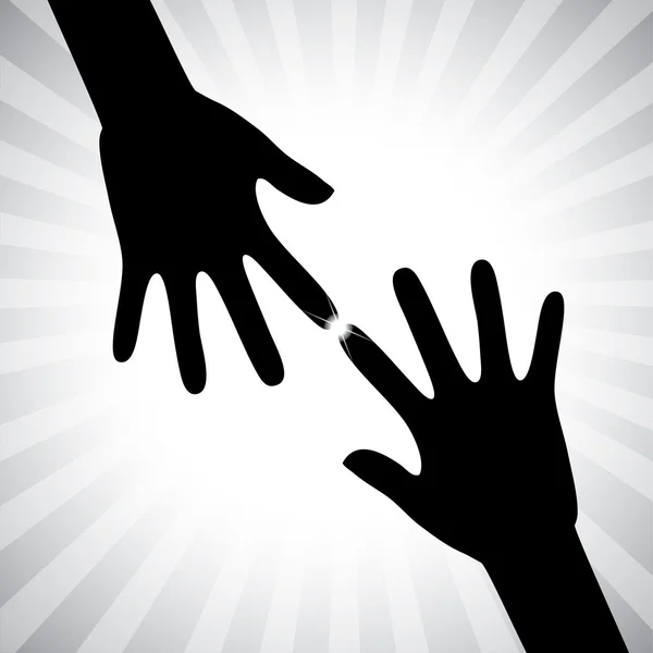 Concept vectoriel graphique- deux silhouettes à la main se touchant — Image vectorielle