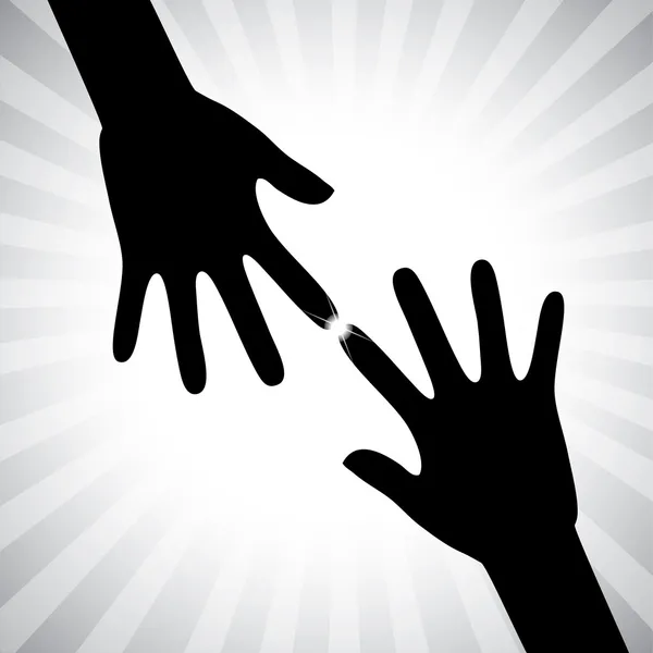 Concept vector graphic- two hand silhouettes touching each other Stock Illustration