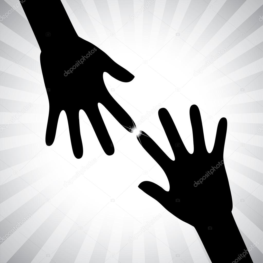 Concept vector graphic- two hand silhouettes touching each other