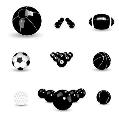 Kavram vektör grafik-siyah ve beyaz spor balls simgeler (simgeleri