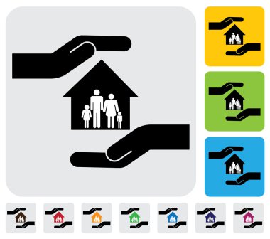 Aile ve house(home)-basit vektör grafiği korumak el
