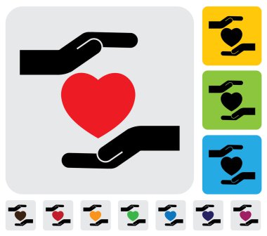 insan koruma kalp kavramı-vektör grafiği eller